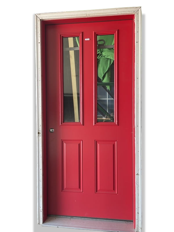 Legacy Red Single Entry Door in FrameSaver Frame (37 3/4" x 82")