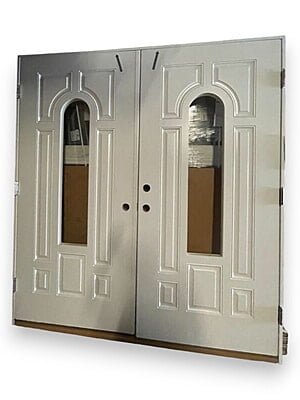 White Fiberglass Therma-Tru - Smooth Star 72"x80" Double Door - Model: S6117_C - Left Hand Inswing